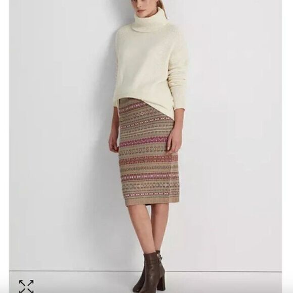 Lauren Ralph Lauren Fair Isle Linen-Blend Skirt Size L - Picture 5 of 9